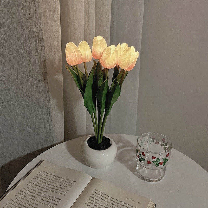 LED Tulip Flower Night Light Potted Table Lamp