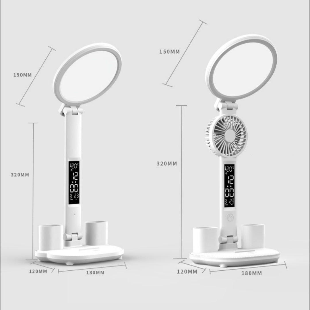 LED Desk Lamp with USB Charge & Foldable Fan