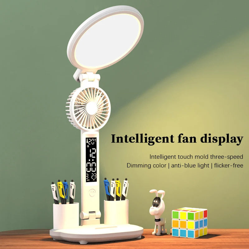 LED Desk Lamp with USB Charge & Foldable Fan