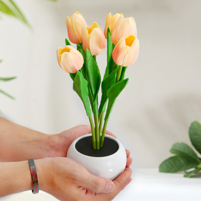 LED Tulip Flower Night Light Potted Table Lamp