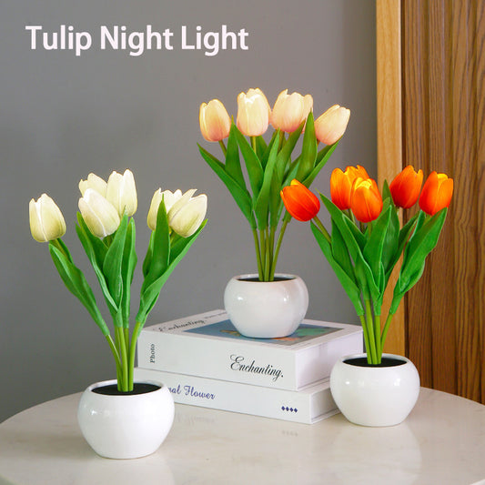 LED Tulip Flower Night Light Potted Table Lamp