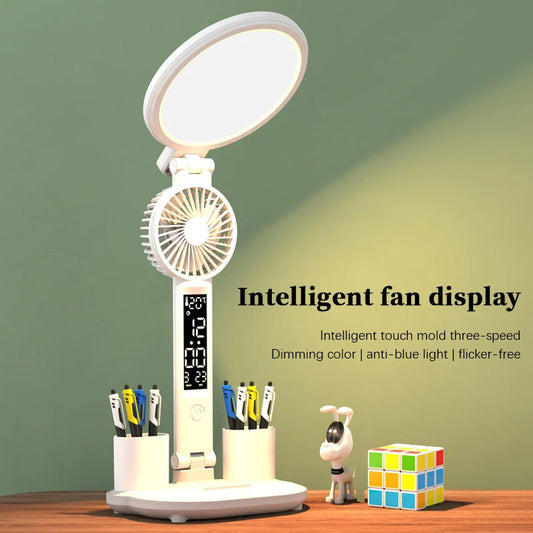 LED Desk Lamp with USB Charge & Foldable Fan
