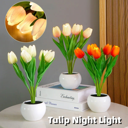 LED Tulip Flower Night Light Potted Table Lamp