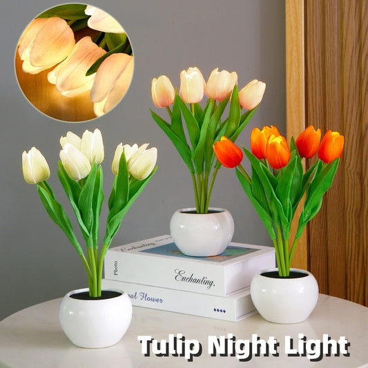 LED Tulip Flower Night Light Potted Table Lamp